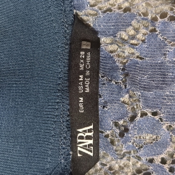 Zara Blue Lace Zip Up Jacket Floral Size Medium - Picture 7 of 8